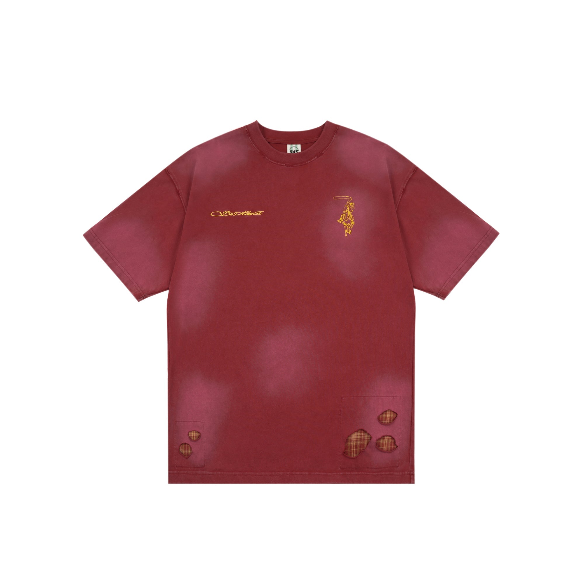 S45 Plaid Patchwork Washed Embroidered Logo Tee