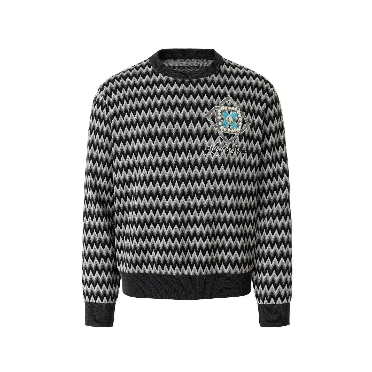 YADcrew Sequin Cross Flower Wave Pattern Knit Sweater