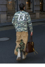STEEPC Khaki Camouflage Patchwork Baggy Work Pants