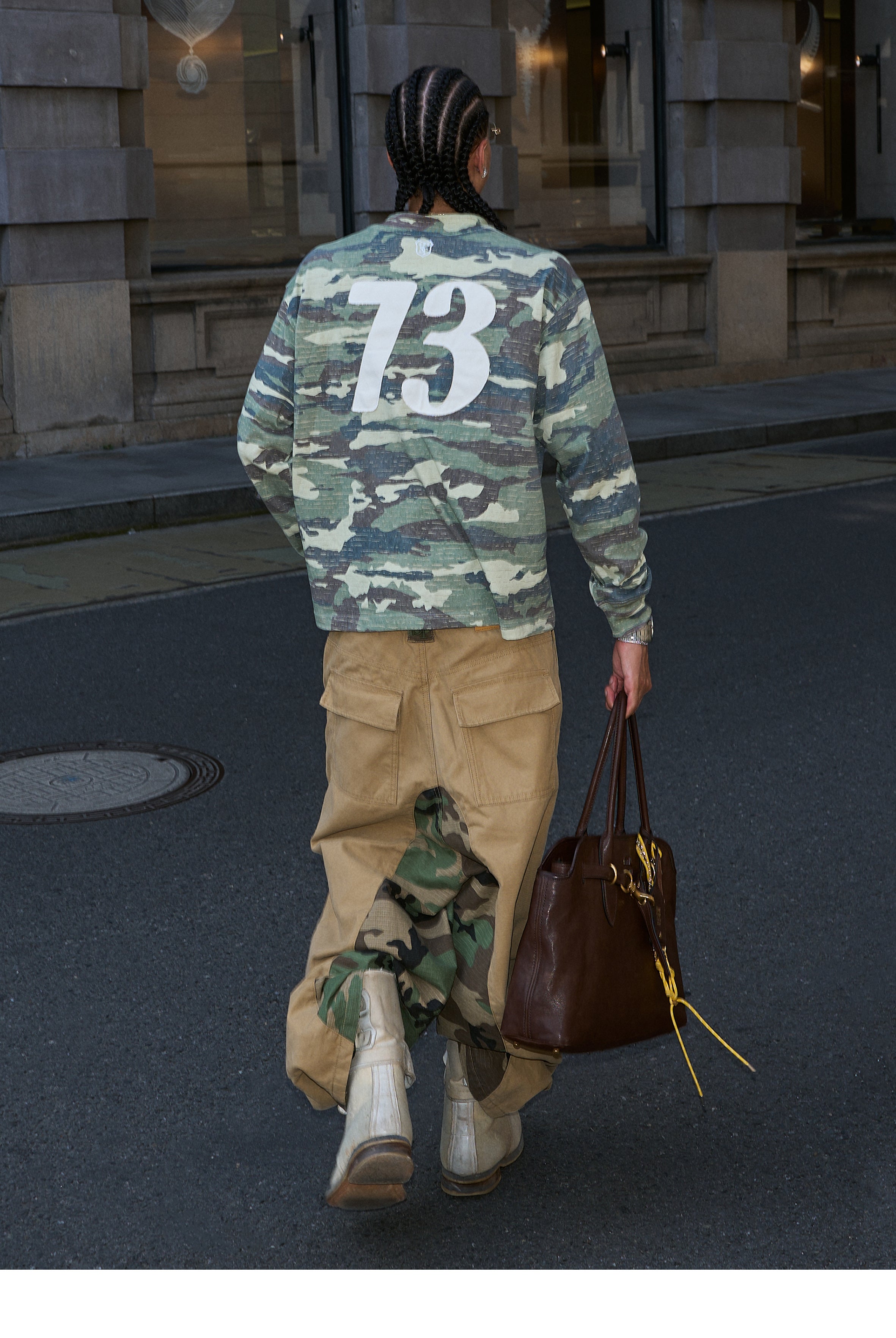 STEEPC Khaki Camouflage Patchwork Baggy Work Pants