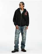 MEDM Rose Embroidered Zip Up Hoodie