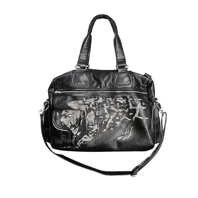 Night Lab Leopard Print Distressed PU Leather Bag