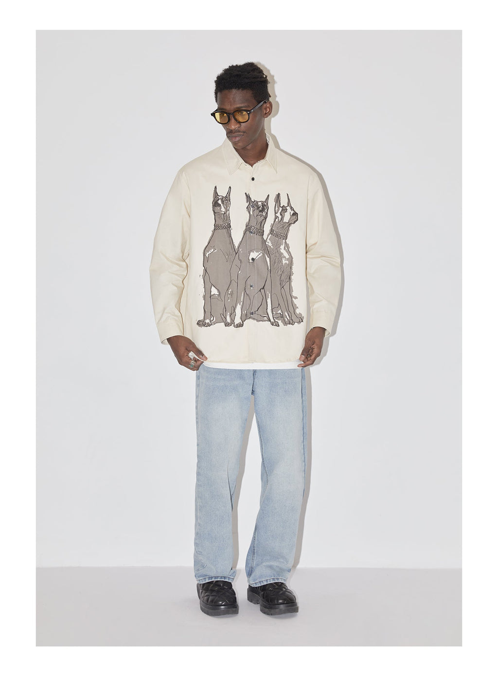 EMPTY REFERENCE Line Drawing Doberman Print Long Sleeved Shirt