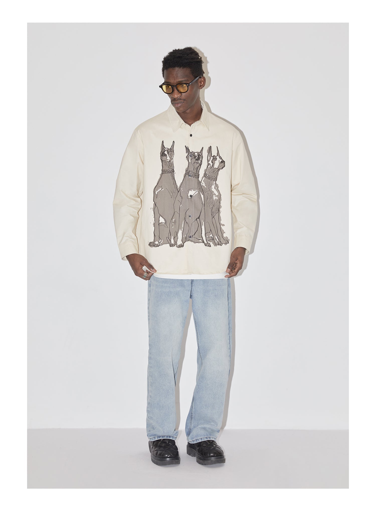 EMPTY REFERENCE Line Drawing Doberman Print Long Sleeved Shirt