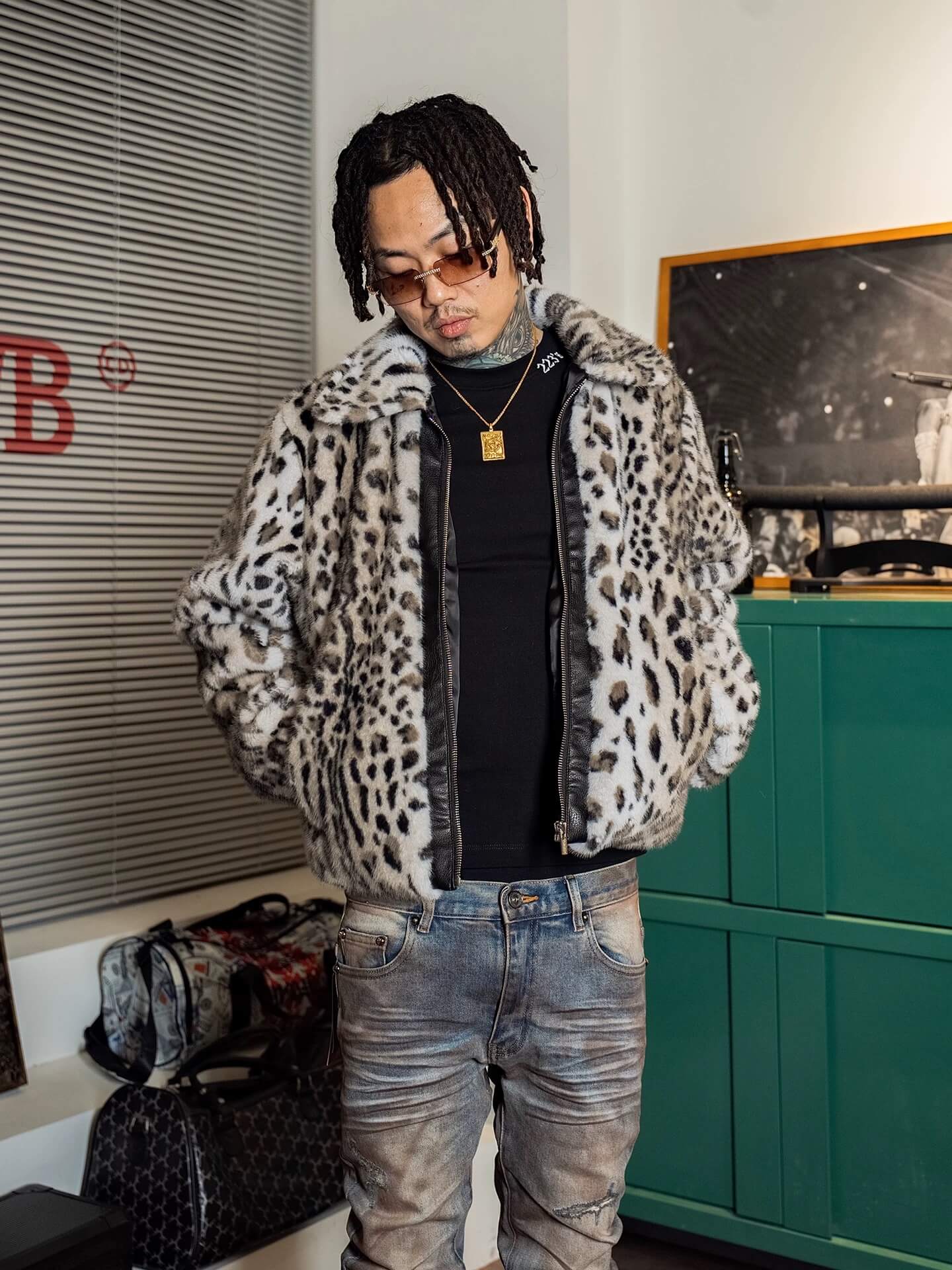 TGFCLUB Leopard Printed Faux Fur Jacket
