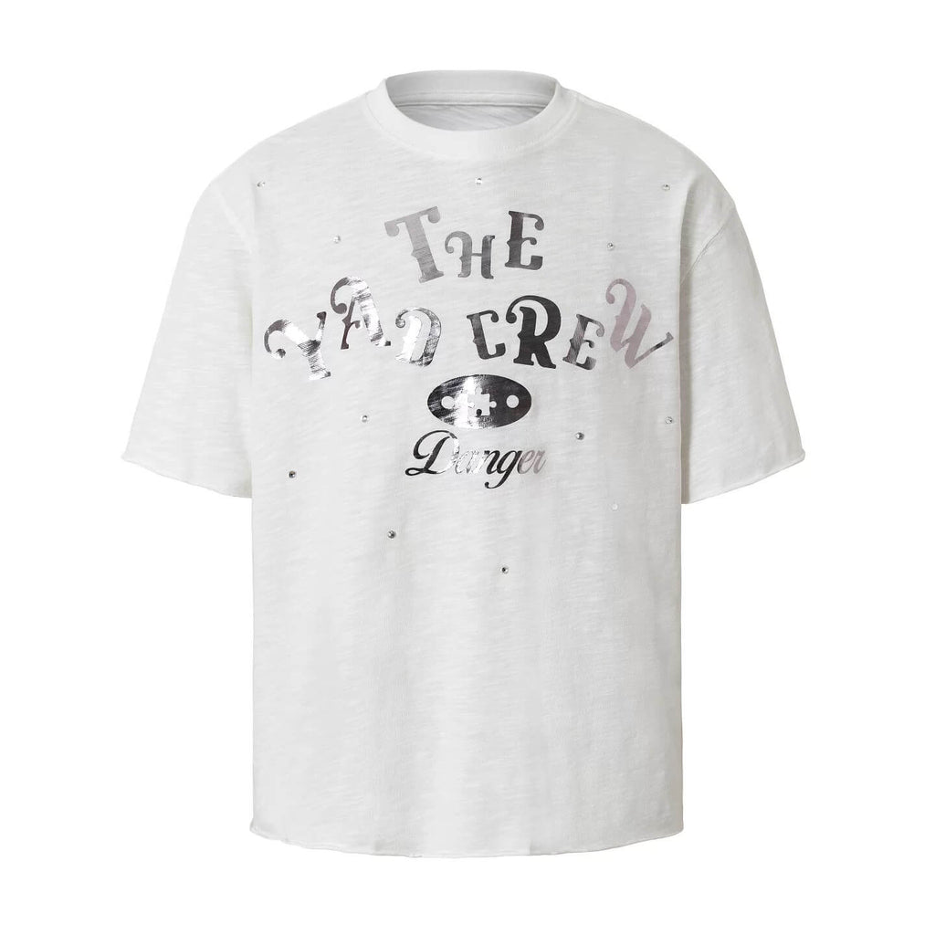 YADcrew Silver Logo Print All Over Rhinestone Tee