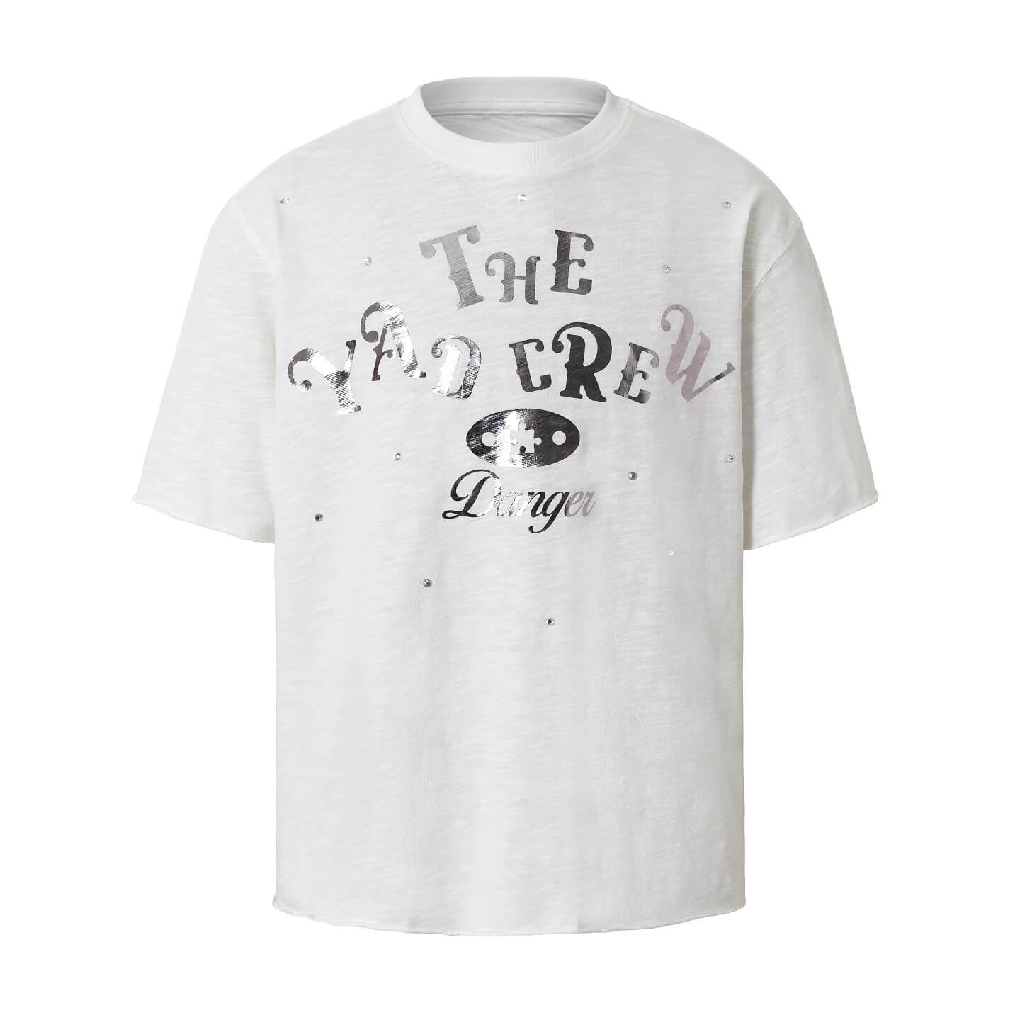 YADcrew Silver Logo Print All Over Rhinestone Tee