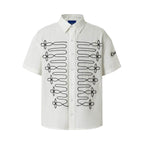 YADcrew Braid Embroidered Striped Seersucker Short Sleeve Shirt