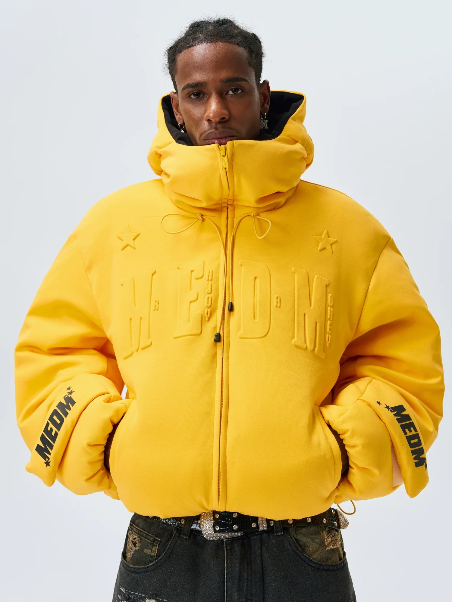 MEDM Embossed Logo Hooded Down Jacket