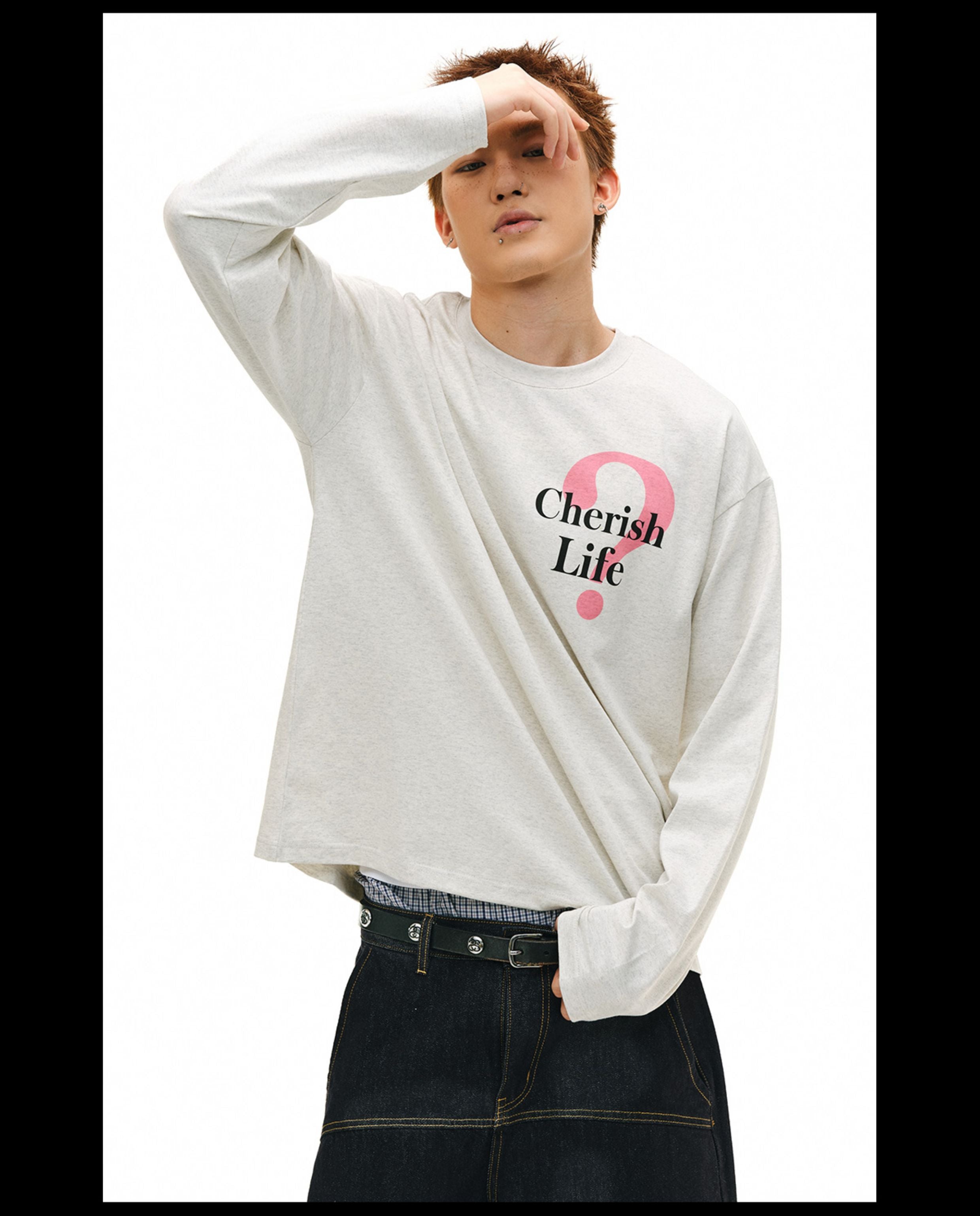 NOVACAM Question Mark Print Long Sleeve Tee