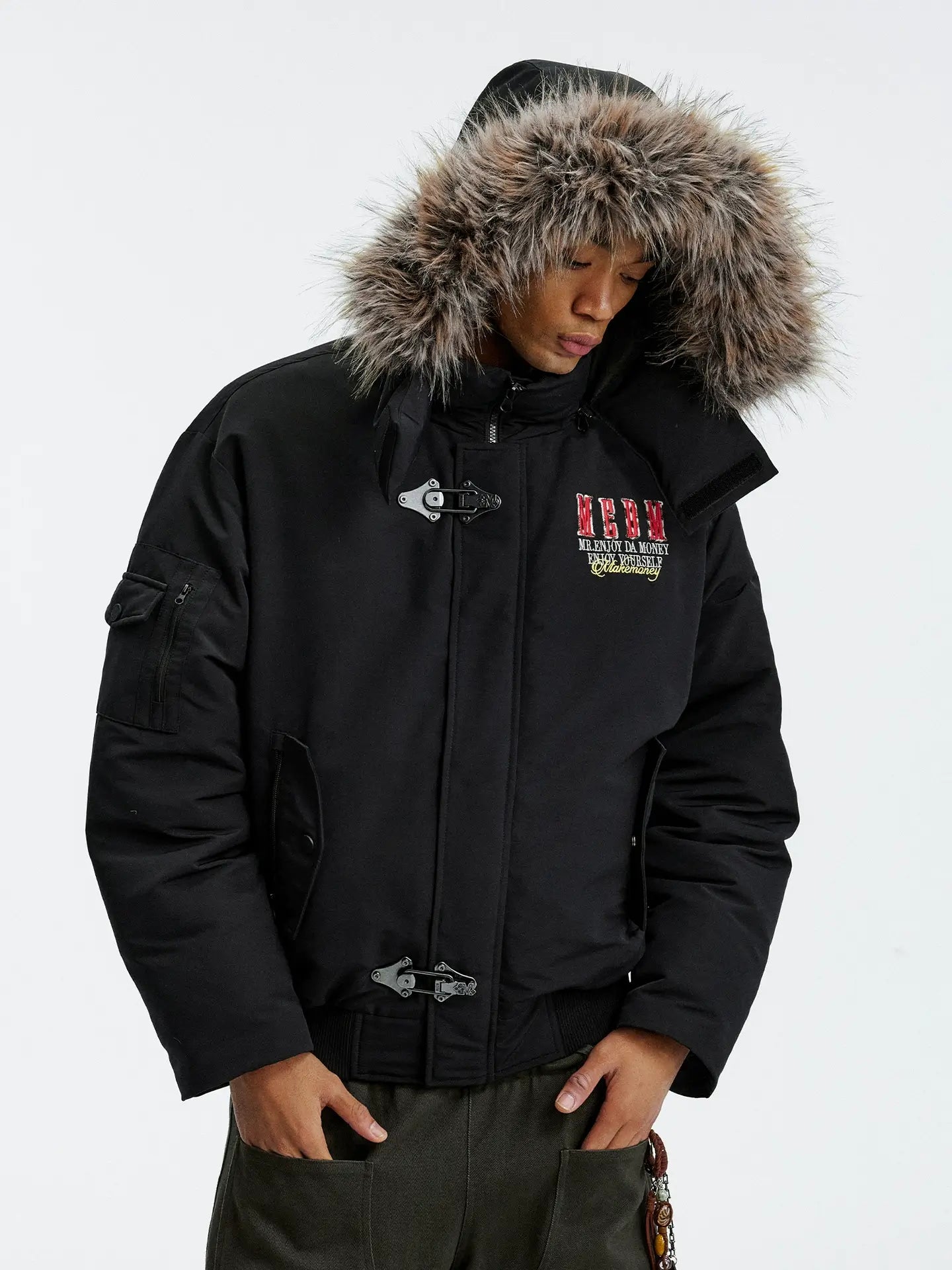 MEDM Detachable Fur Metal Snaps Down Jacket