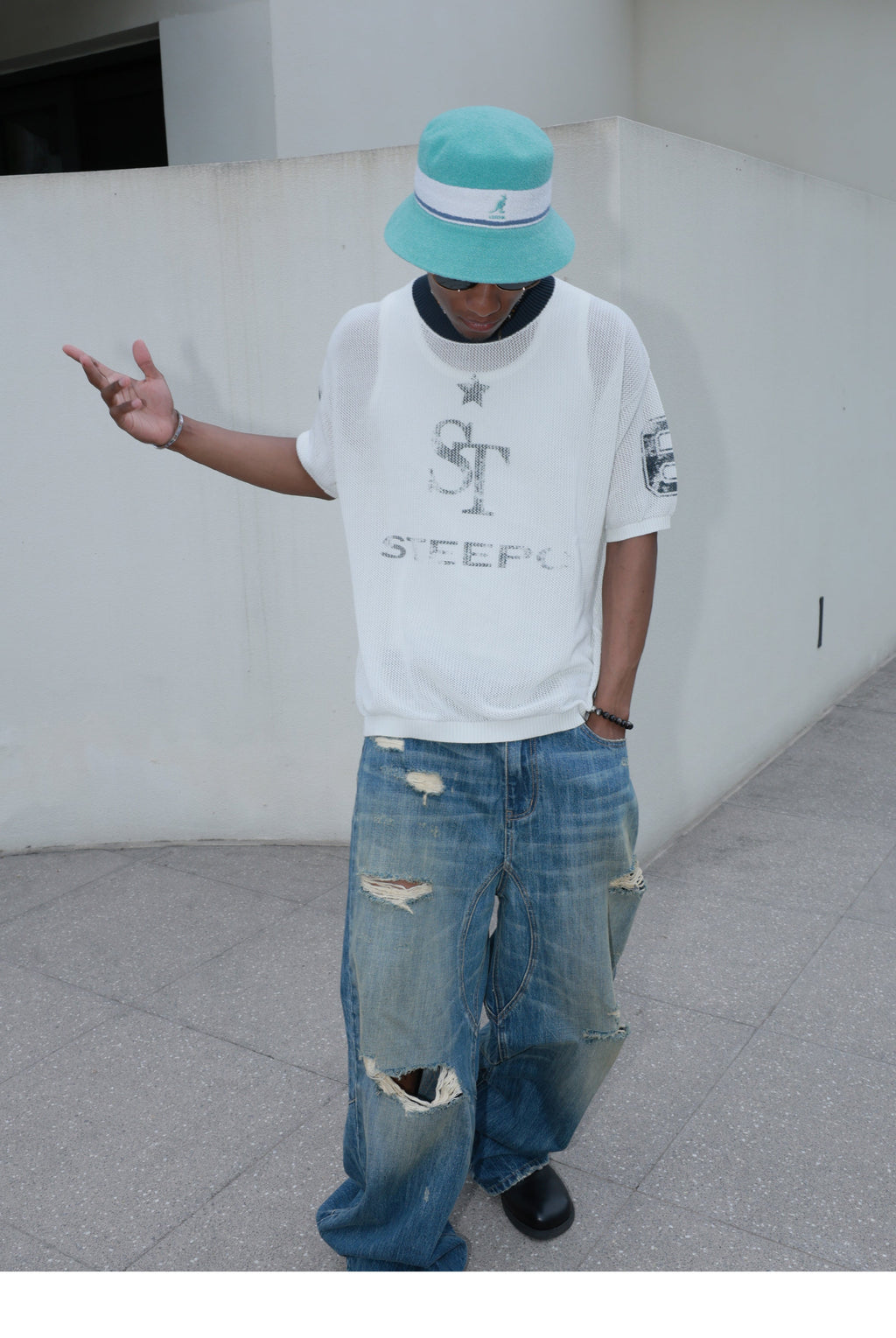 STEEPC Faded Print Mesh Knit Tee