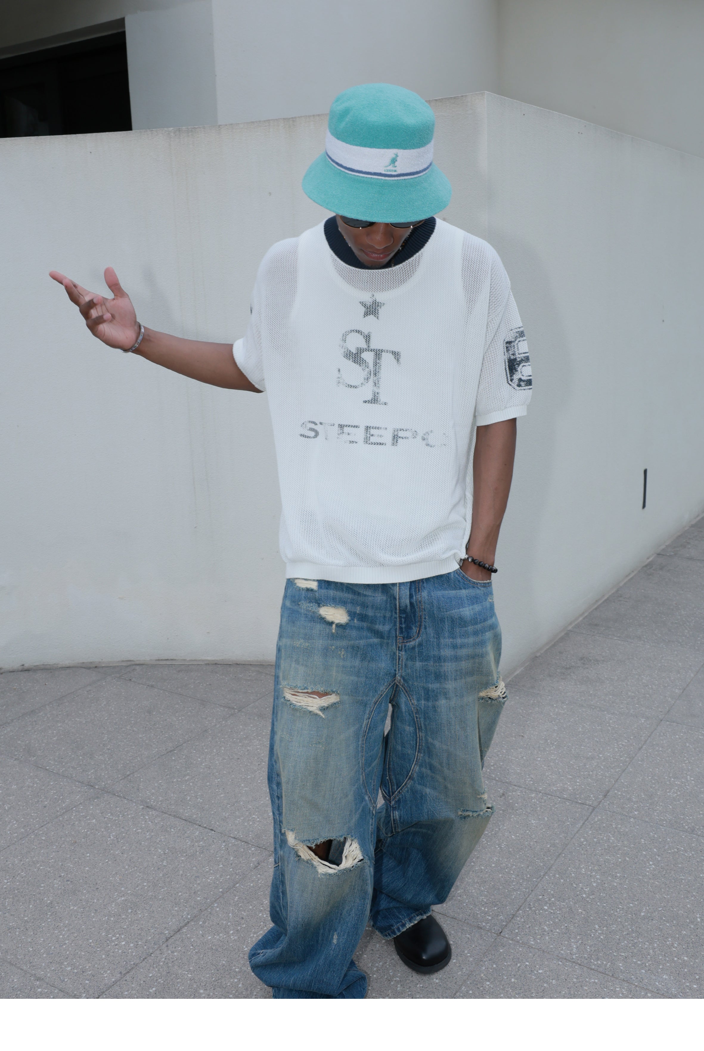 STEEPC Faded Print Mesh Knit Tee