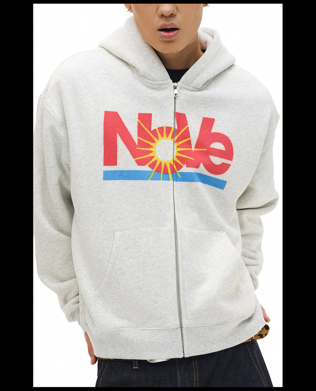 NOVACAM Vintage Monogram Print Zip Up Hoodie