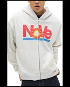 NOVACAM Vintage Monogram Print Zip Up Hoodie