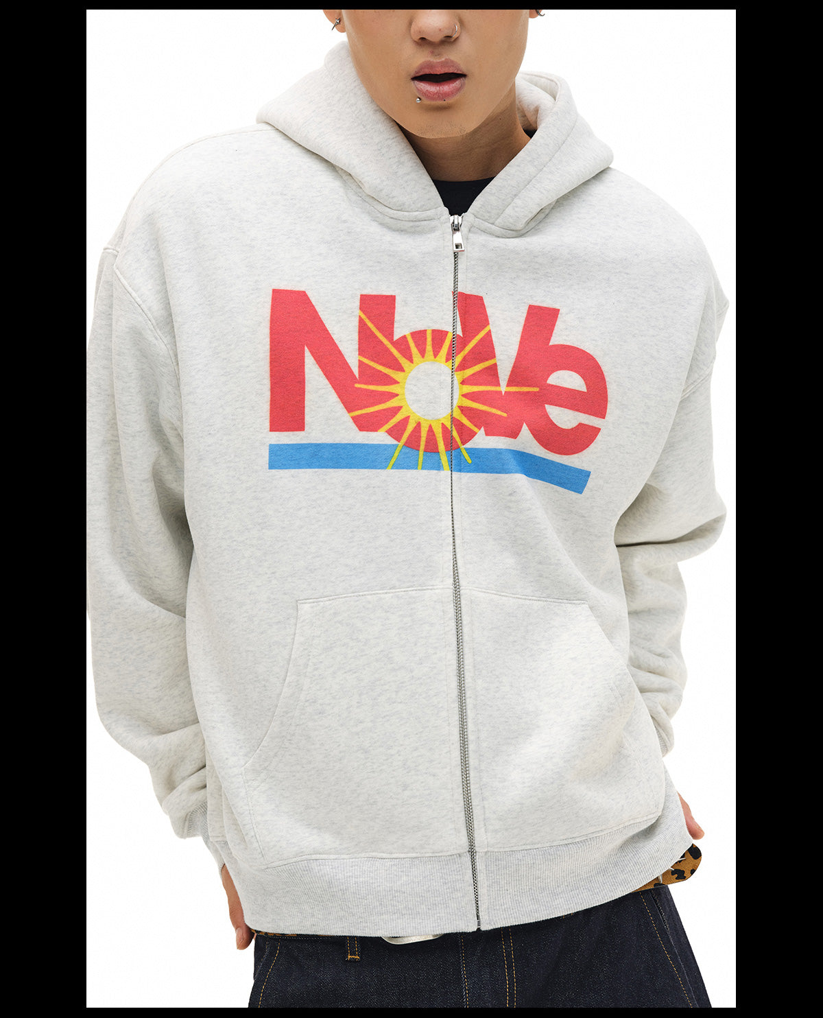 NOVACAM Vintage Monogram Print Zip Up Hoodie