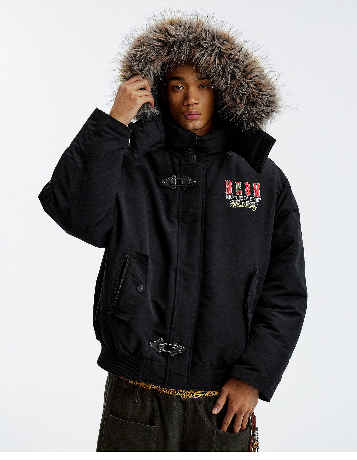 MEDM Detachable Fur Metal Snaps Down Jacket