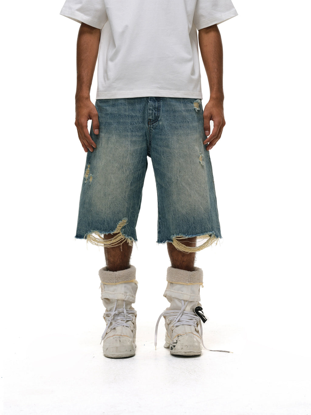 ANTIDOTE Leopard Patchwork Denim Shorts