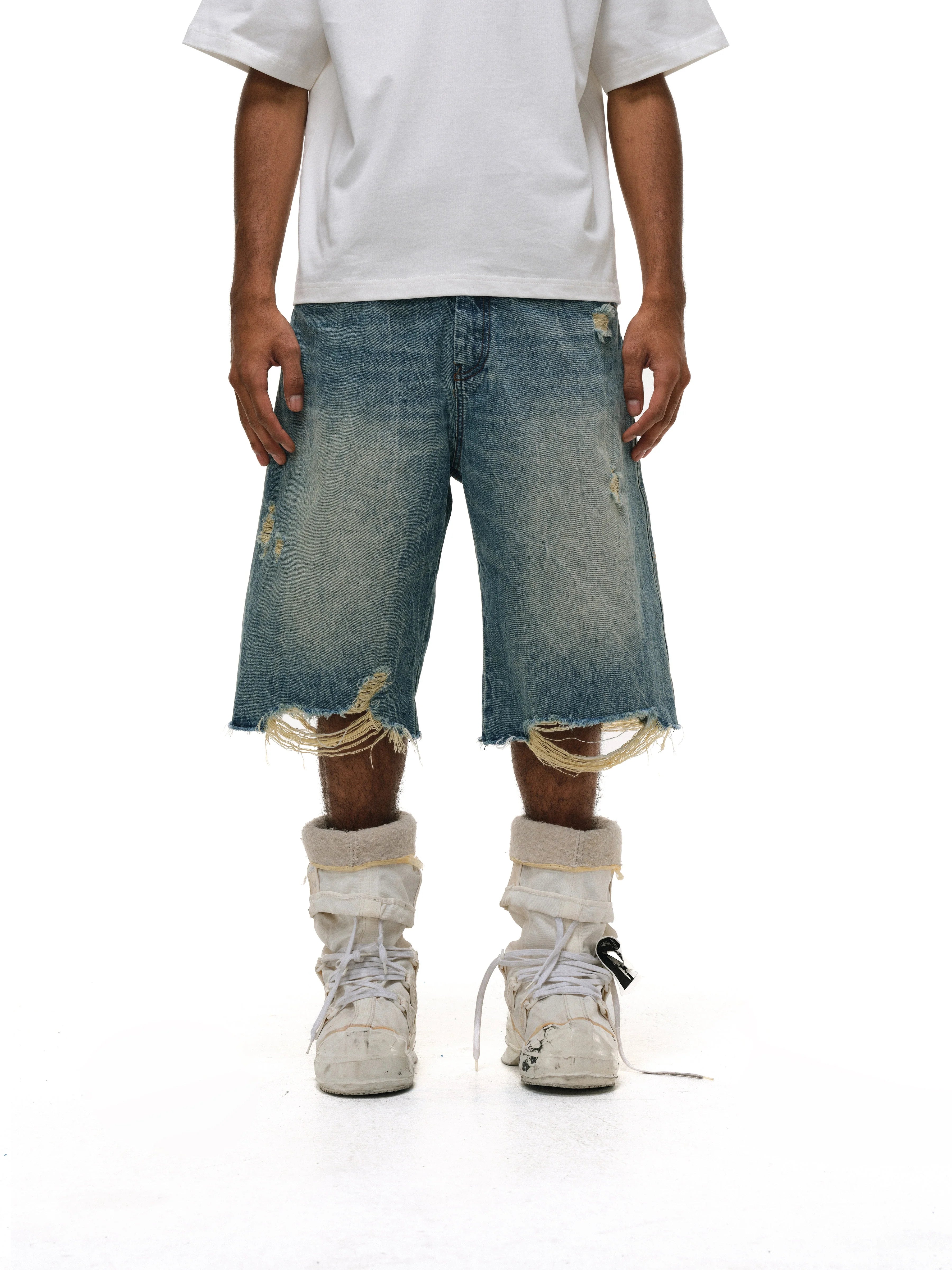 ANTIDOTE Leopard Patchwork Denim Shorts