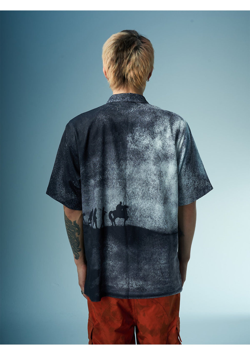 EVILKNIGHT(EK) Full-Print Graffiti Portrait Cuban Shirt
