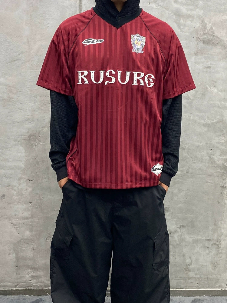 RUSURE Striped Patch Rivets Soccer Jersey