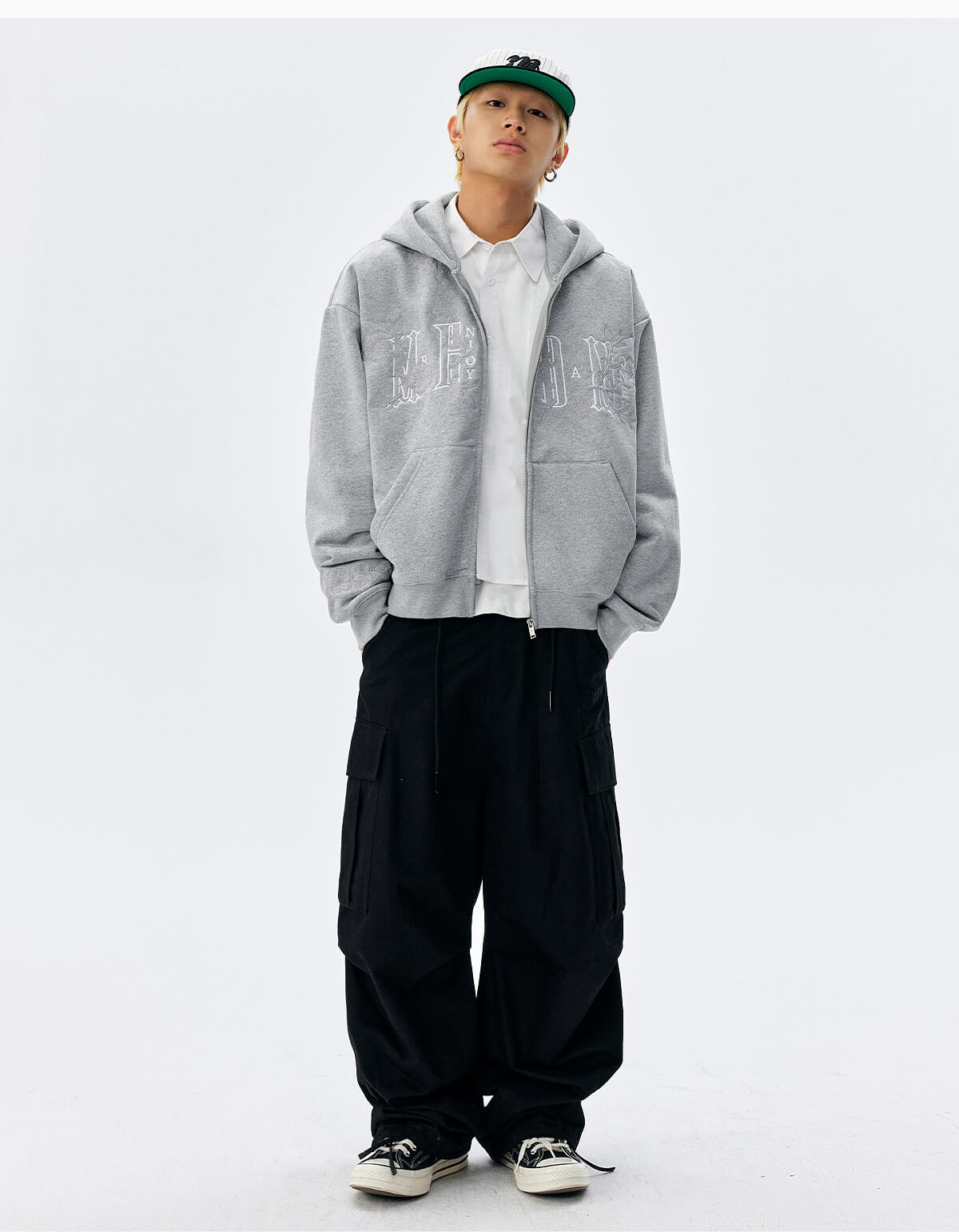MEDM Flower Embroidered Zip Up Hoodie