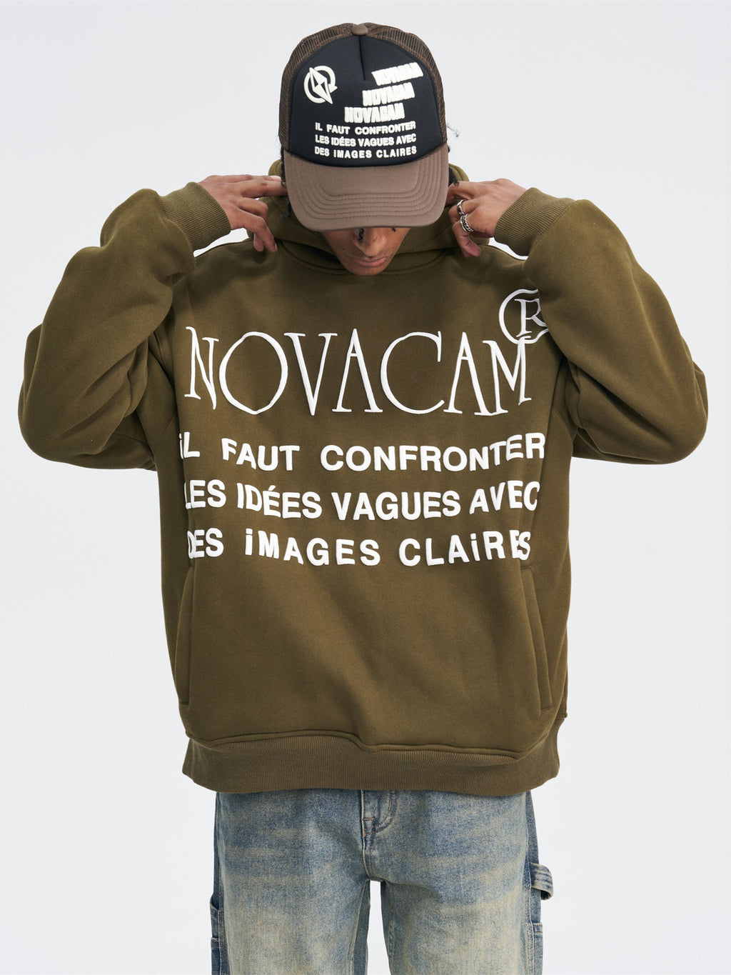 NOVACAM Slogan Puff Print Logo Hoodie
