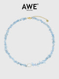 AWE Aquamarine Crushed Stone Pearl Necklace