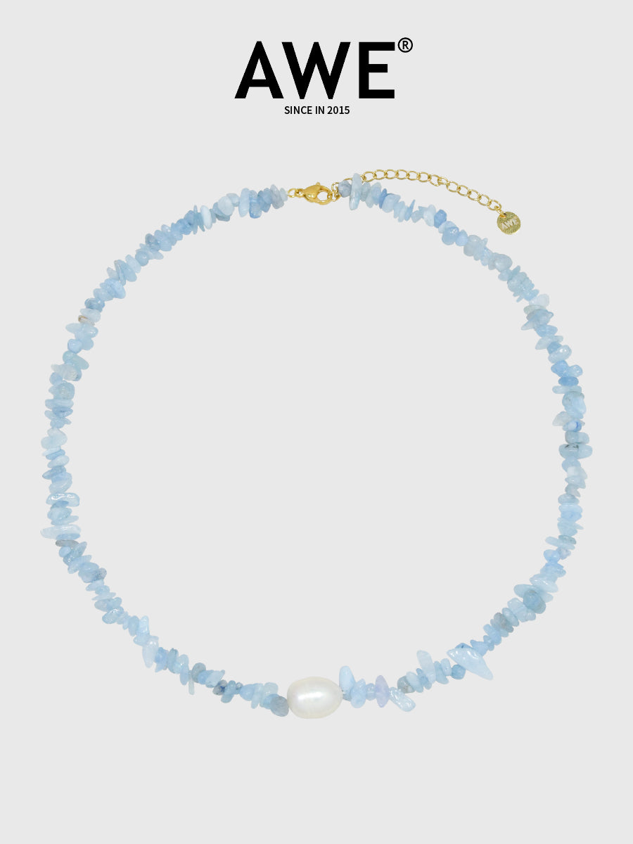 AWE Aquamarine Crushed Stone Pearl Necklace