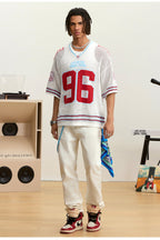 Small Town Kid Mesh Knit V Neck Rugby Jersey