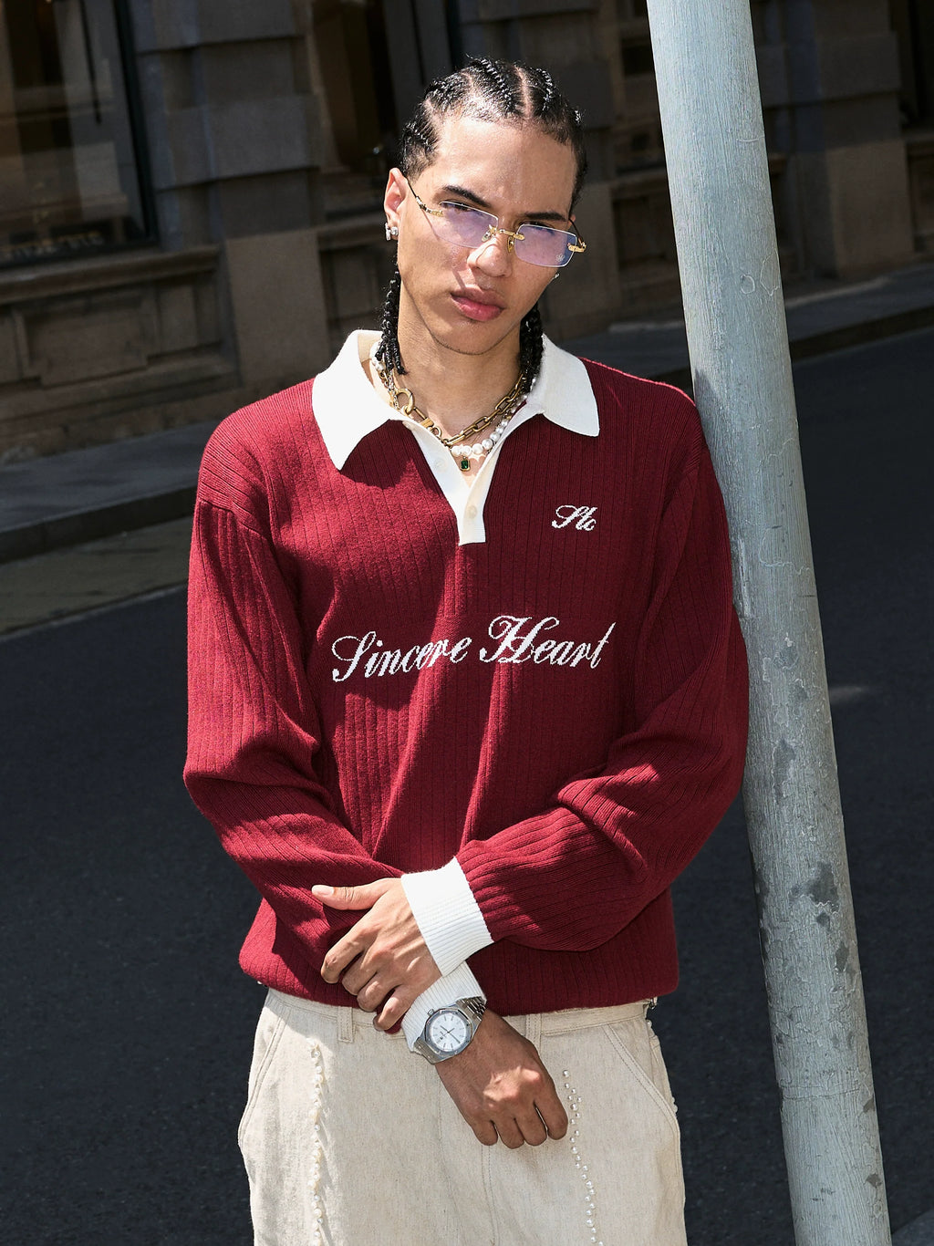 STEEPC Contrast Lapel Polo Knit Sweater