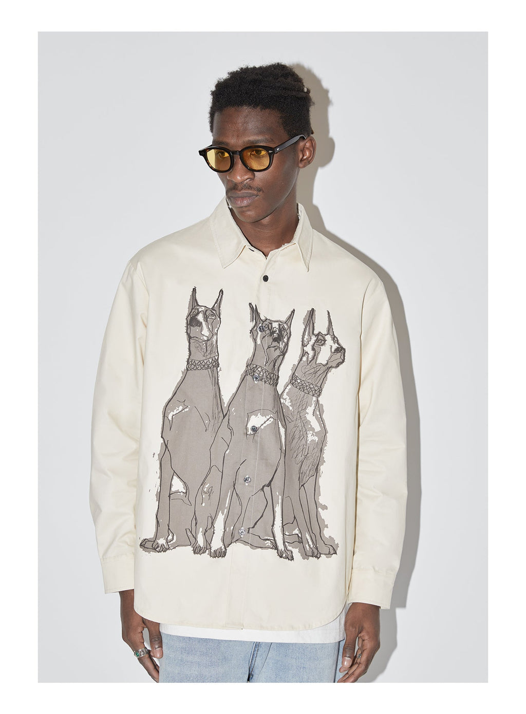 EMPTY REFERENCE Line Drawing Doberman Print Long Sleeved Shirt