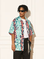 EMPTY REFERENCE Color Clash Leopard Print Short Sleeve Shirt