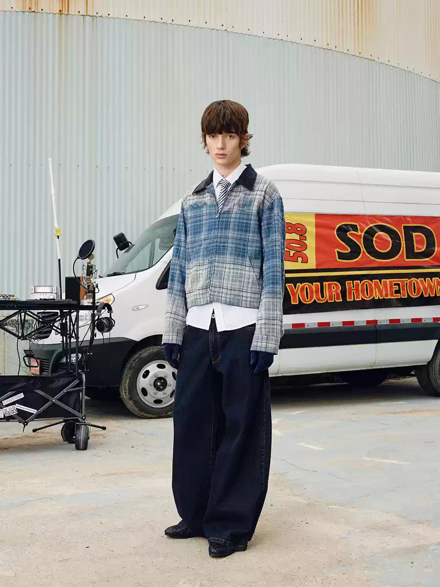 SOD Co. Washed Blue Gradient Plaid Jacket