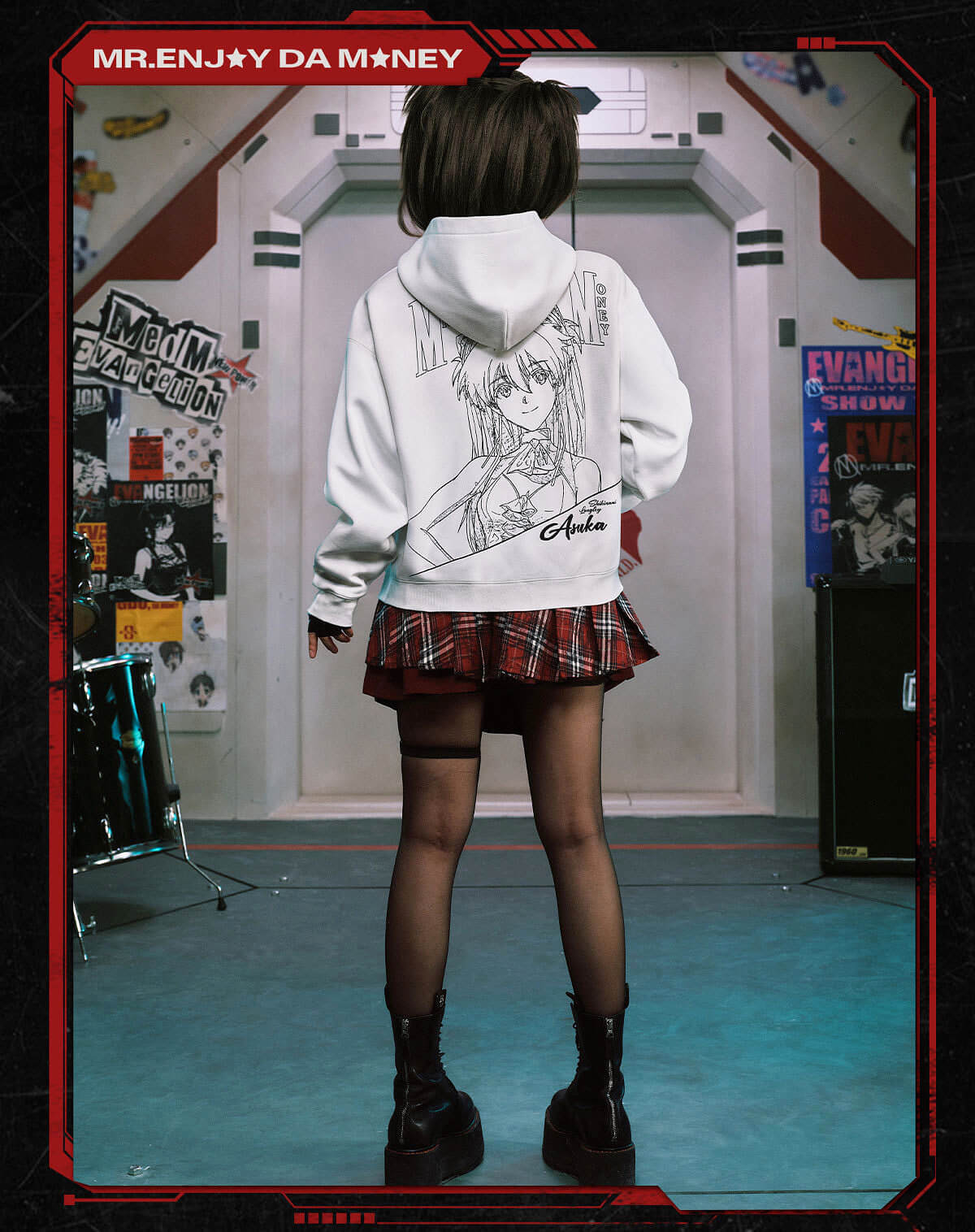 MEDM x EVA NEVER END Character Print Detachable Velcro Patch Zip Up Hoodie