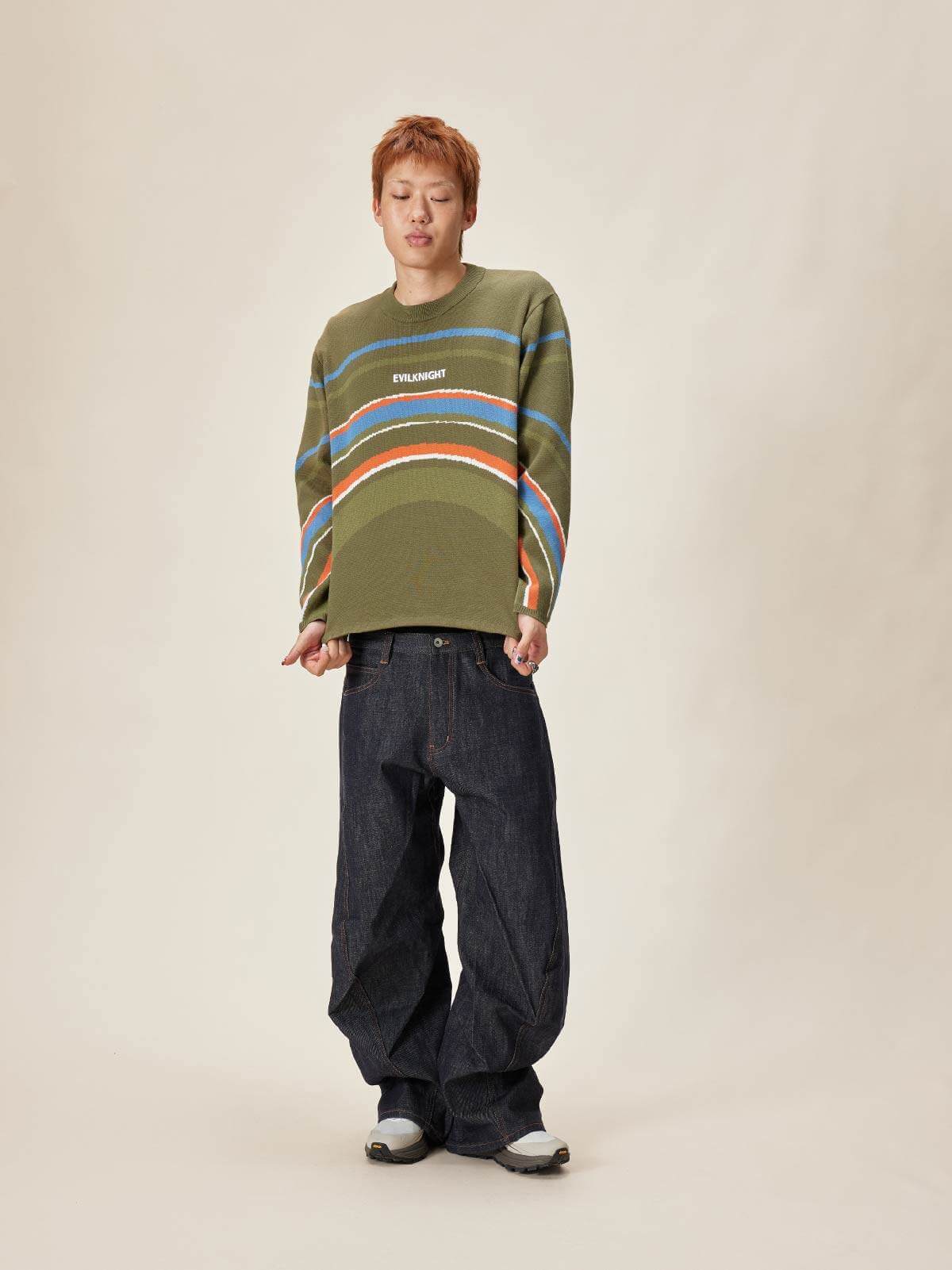 EVILKNIGHT(EK) Rainbow Circle Pattern Knit Sweater