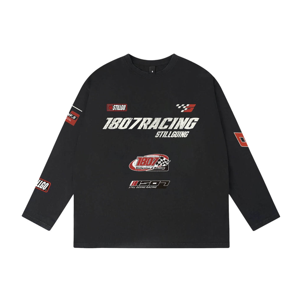 1807 Racing Vintage Printed Distressed Long Sleeve Tee
