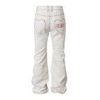 YADcrew Heart Shaped Pocket Slight Flare White Jeans