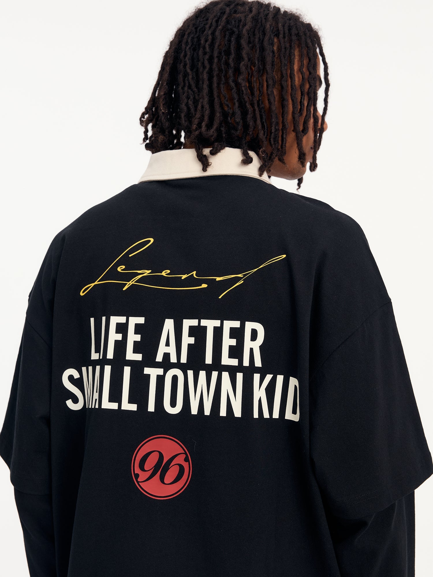 Small Town Kid 3D Embroidered Badge Fake Two-Piece Long-Sleeve Polo