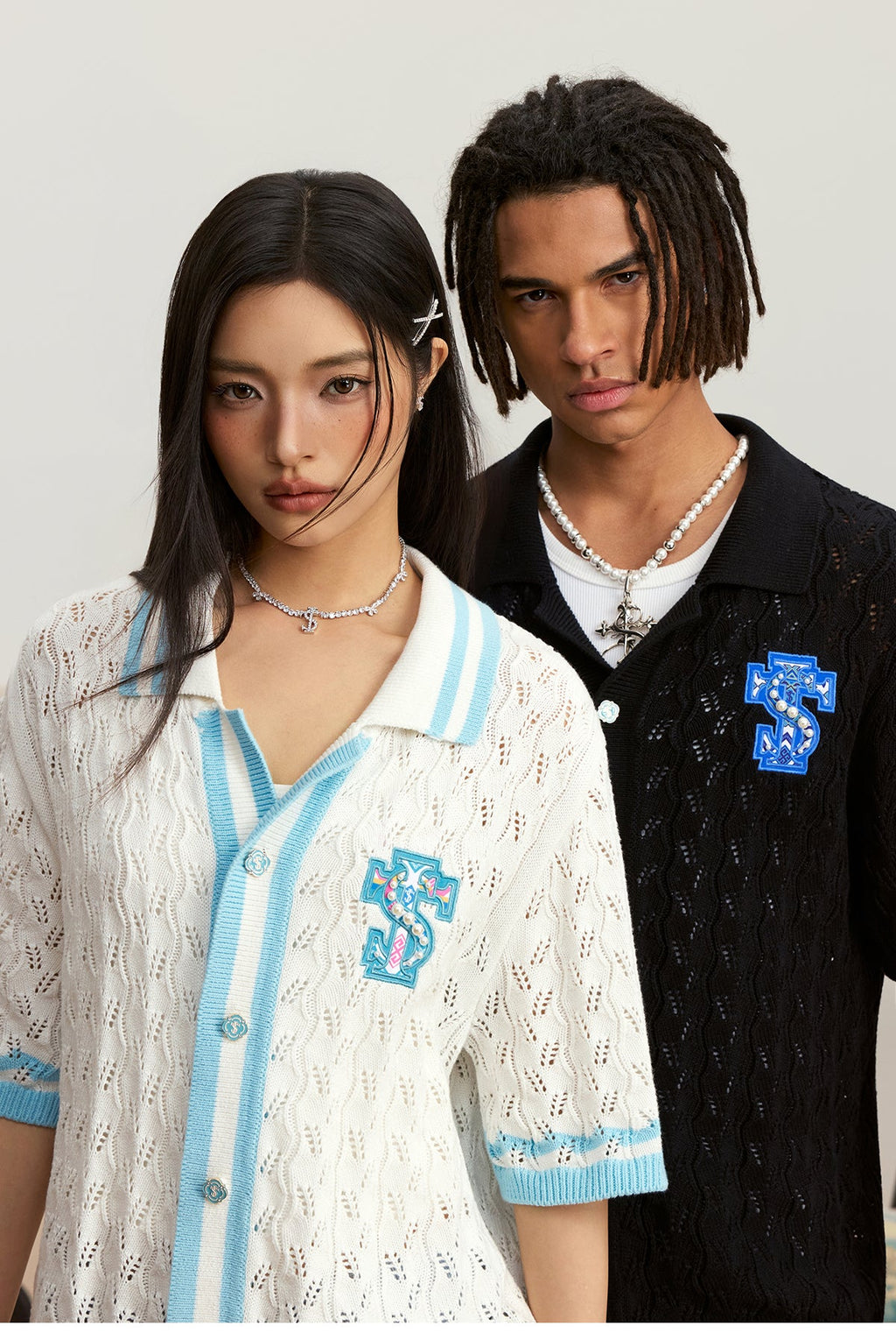 Small Town Kid Ethnic Logo Patch Crochet Knit Hawaiian Shirt