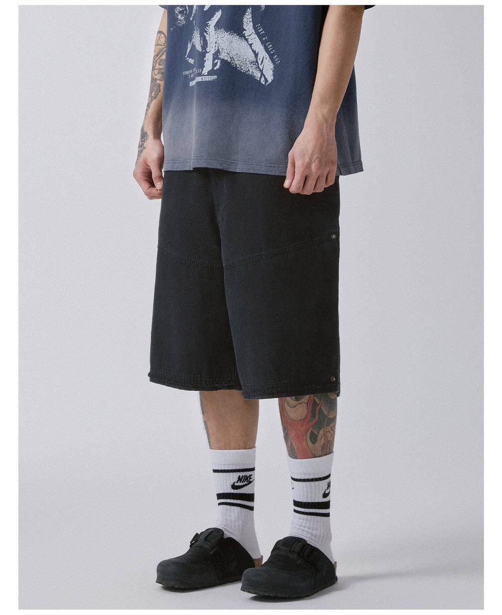 F2CE Black Washed Distressed Baggy Shorts
