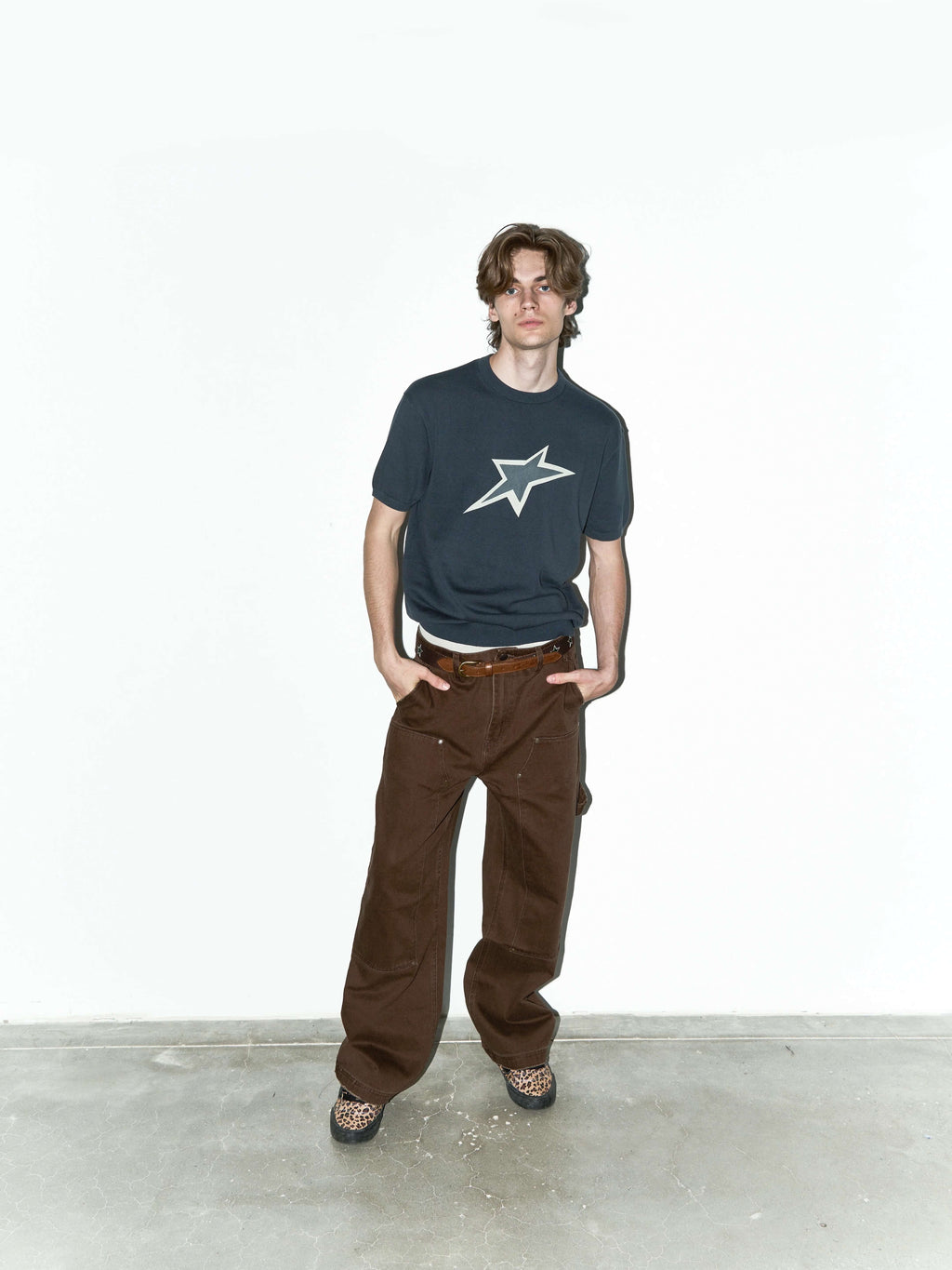 LIBERAFIT Star Cowboy Print Cotton Knit Ribbed Trim Short Sleeve Tee