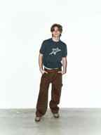 LIBERAFIT Star Cowboy Print Cotton Knit Ribbed Trim Short Sleeve Tee