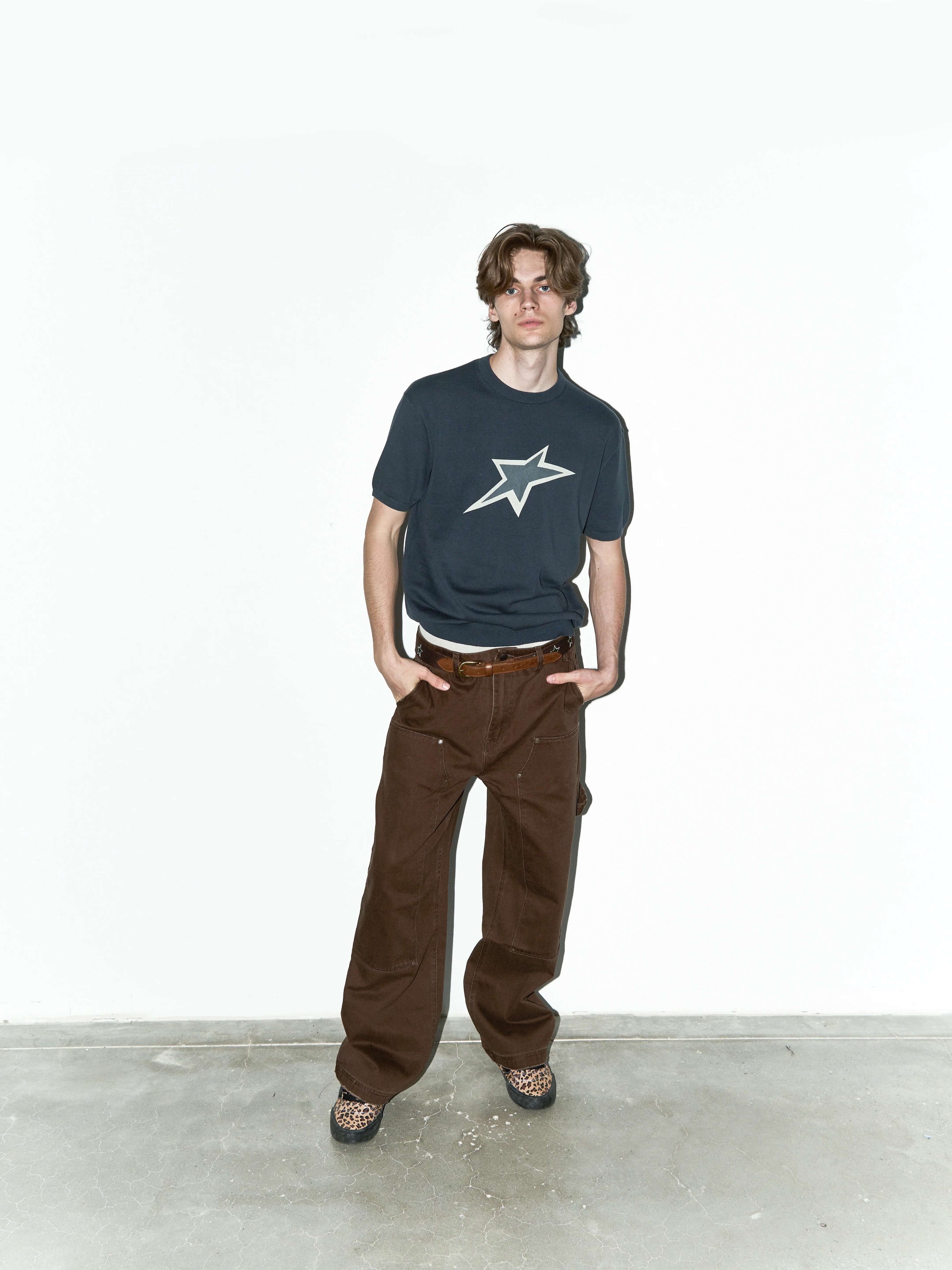 LIBERAFIT Star Cowboy Print Cotton Knit Ribbed Trim Short Sleeve Tee