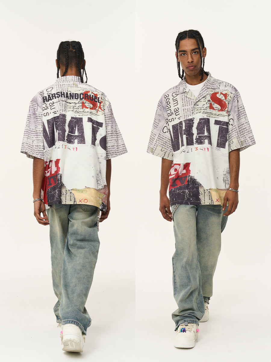 Harsh and Cruel Newspaper Full Print Cuban Shirt