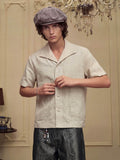 YADcrew Linen Blend Embroidered Short Sleeve Shirt