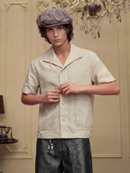 YADcrew Linen Blend Embroidered Short Sleeve Shirt