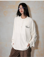 MEDM Flower Button Henley Long Sleeve Tee
