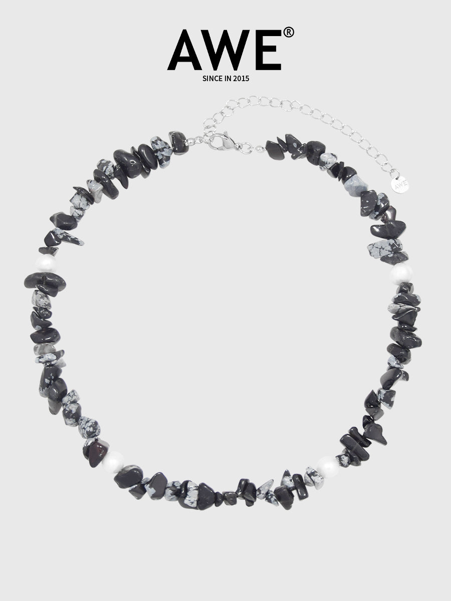 AWE Black Crushed Stone Pearl Beaded Necklace