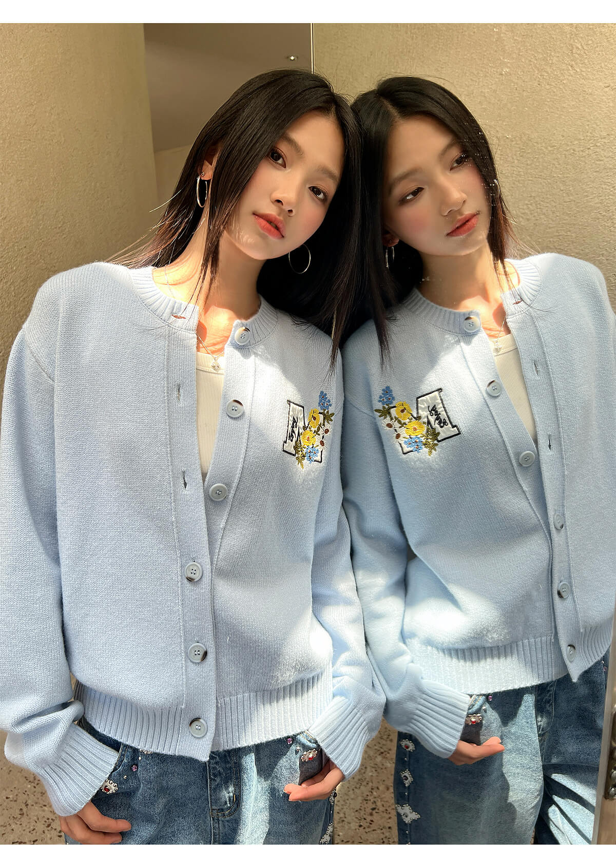 MEDM Floral Embroidered Knit Cardigan